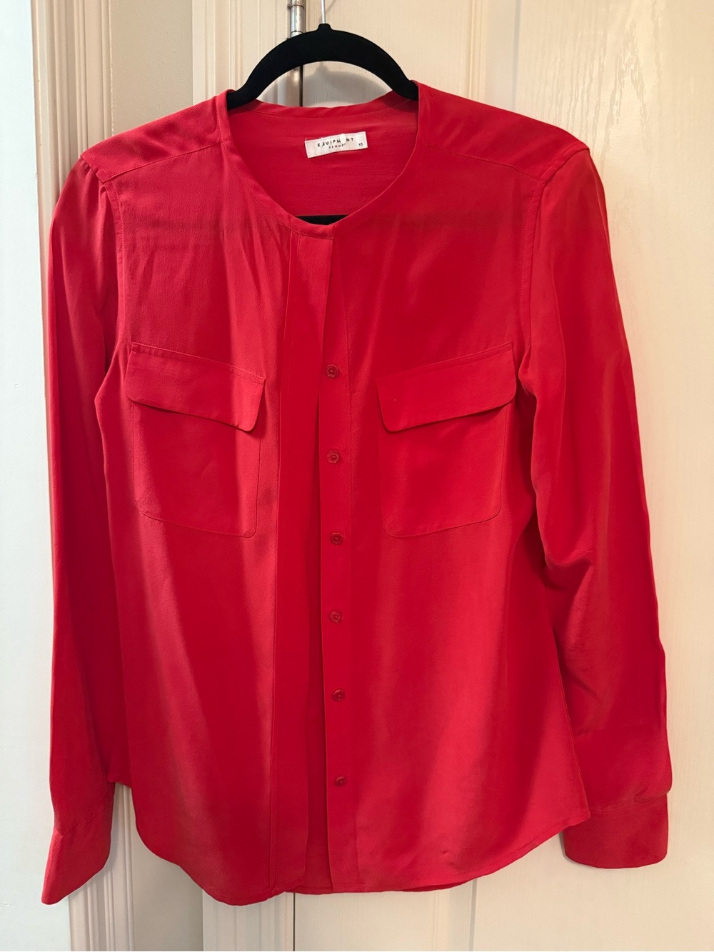 Equipment Red Silk Button-Front Pocket Blouse XS